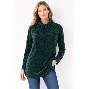 JJill Bentley Floral Velvet Cowl Neck Tunic Womens Medium Green